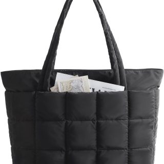 Expandable Tote Bag for Women, Puffer Work Tote Handbag, Quilted Carry-On Travel Gym Bag